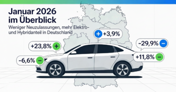 Januar 2026 im Überblick: Weniger Neuzulassungen, mehr Elektro- und Hybridanteil in Deutschland (Bild mit KI erstellt)